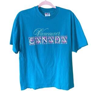 Vintage 90s Vancouver Canada Souvenir T-Shirt Teal Single Stitch Hanes Large